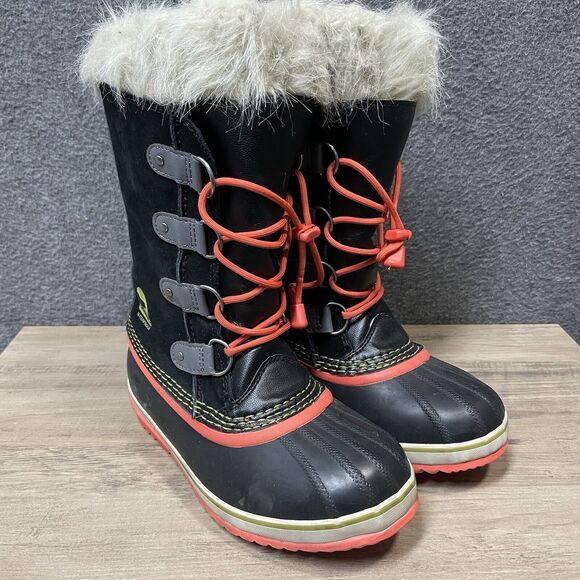 SOREL Snow Boots Women Sz 5 Waterproof Carnival Black Coral Faux Fur NY1858-011 - Picture 2 of 9